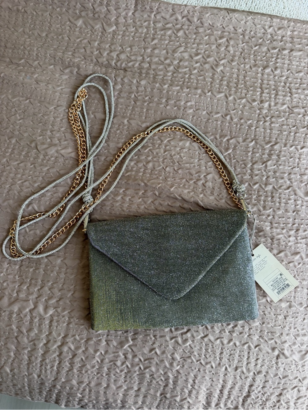 a new day Glittery Olive Green Envelope Crossbody with Silver Chain